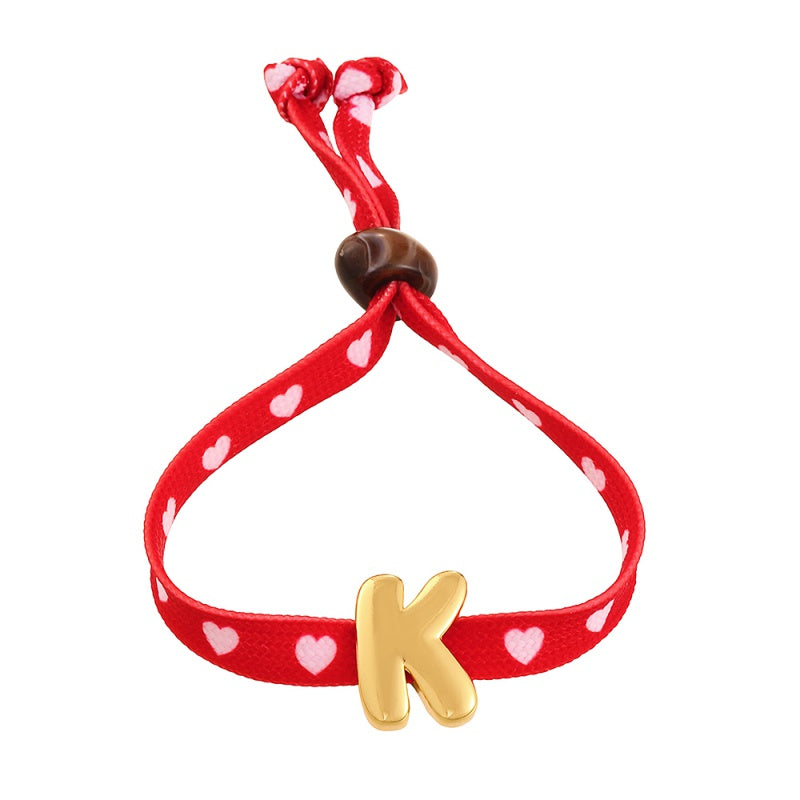 D Copper 26 Letter Fabric Heart-shaped Woven Bracelet