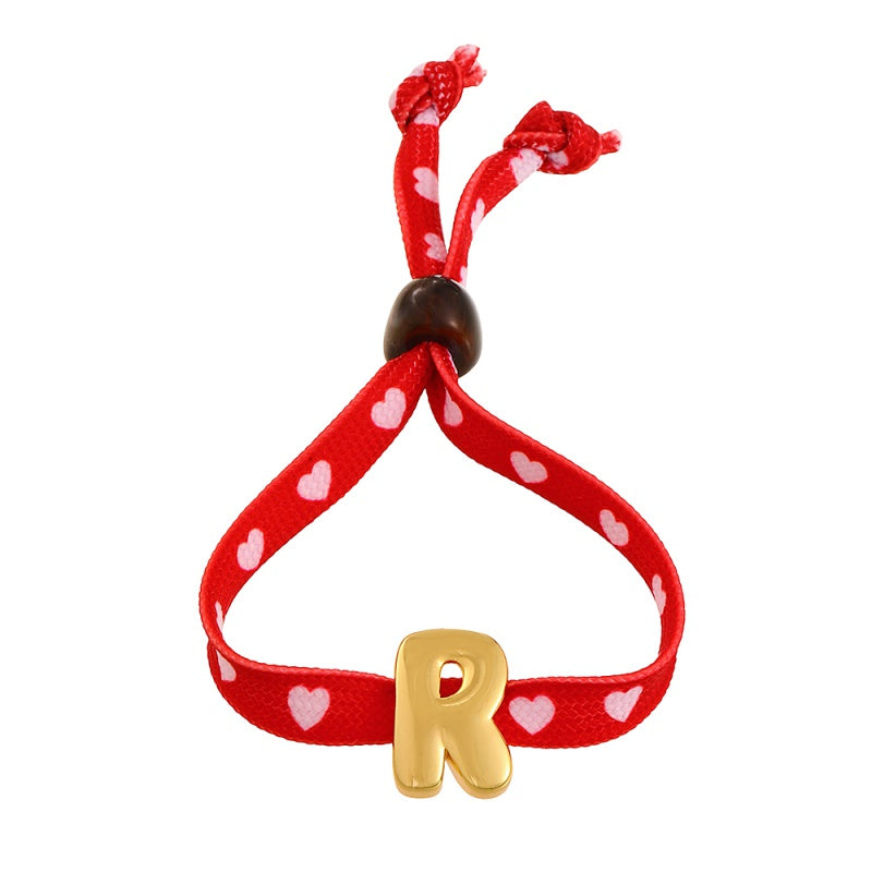 D Copper 26 Letter Fabric Heart-shaped Woven Bracelet
