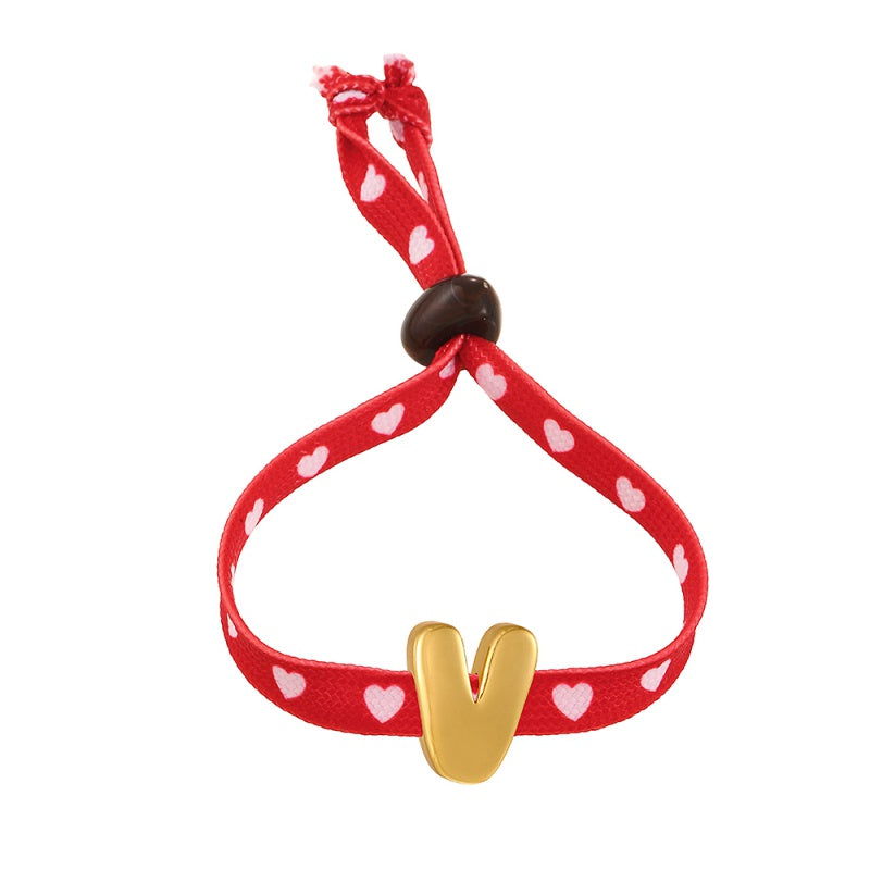 D Copper 26 Letter Fabric Heart-shaped Woven Bracelet