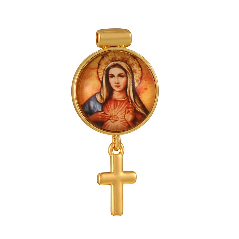 Gold 1 Circular Religious Pattern Cross Accessories