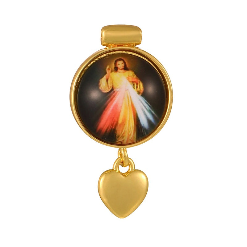 Gold 1 Round Religious Pattern Heart Accessories