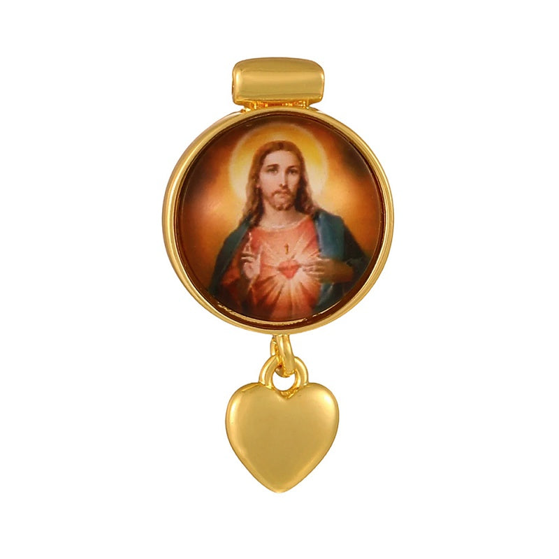 Gold 1 Round Religious Pattern Heart Accessories