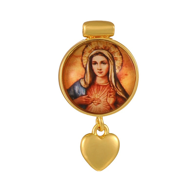 Gold 1 Round Religious Pattern Heart Accessories