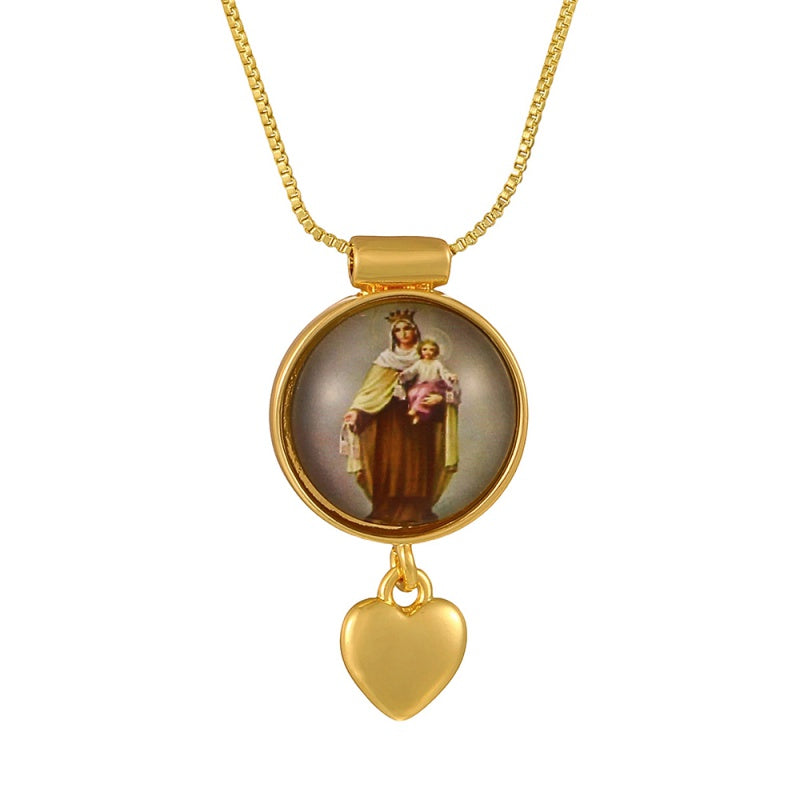 Gold 1 Circular Religious Pattern Heart Necklace