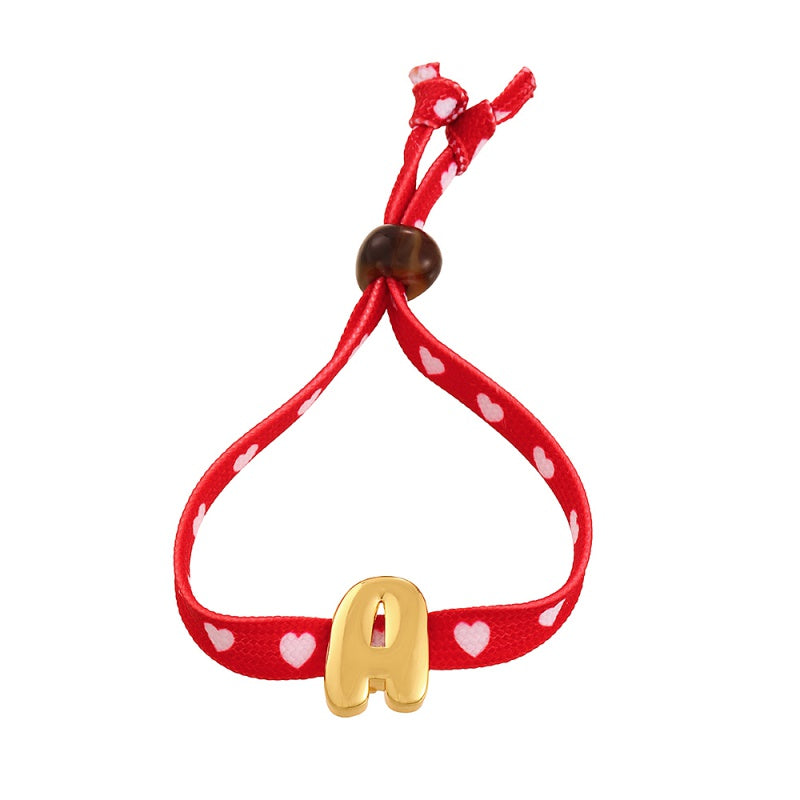 Gold Resin Strawberry Letter M Copper Bracelet