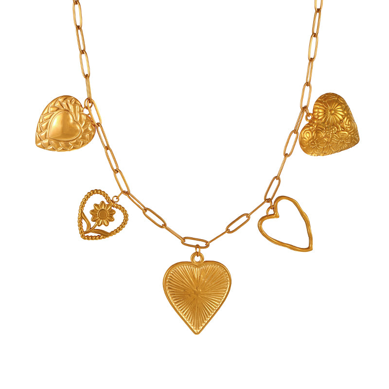 Gold 1 Western Cowboy Oil-drip Heart Eye Titanium Steel Necklace