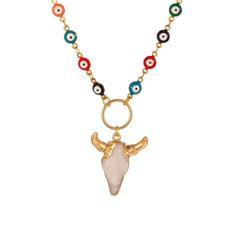 White Oil-dripping Eyes Bull Head Necklace