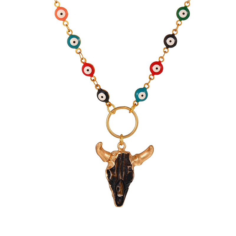 White Oil-dripping Eyes Bull Head Necklace