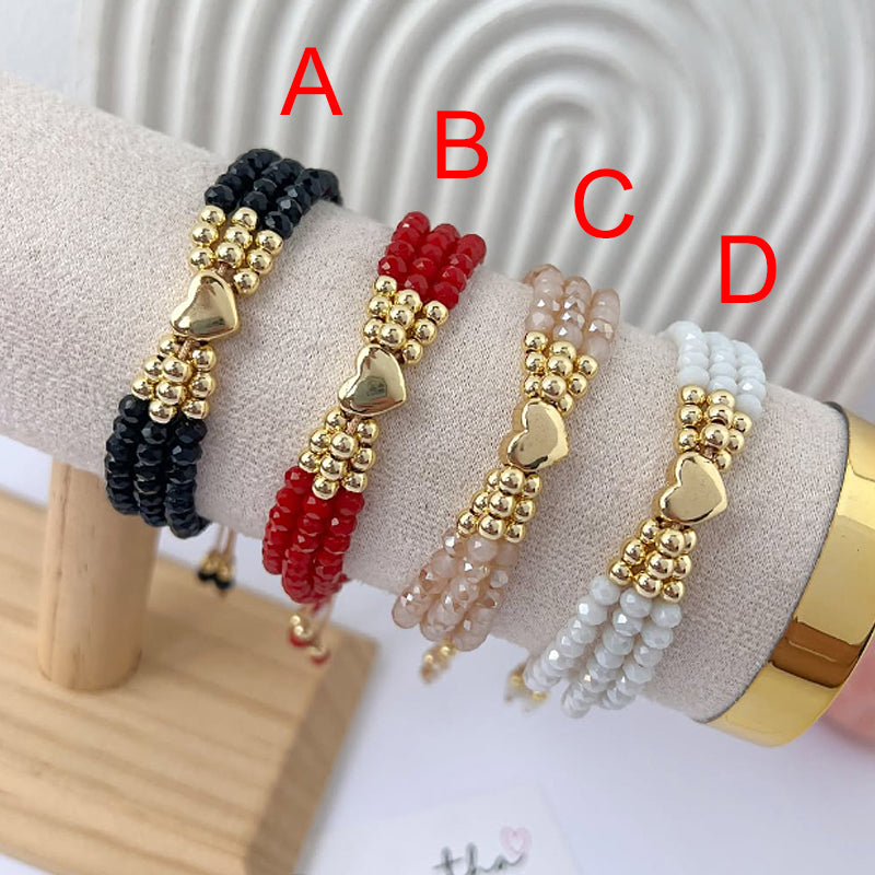 A-black Copper Heart Beaded Multi-layer Crystal Braided Bracelet