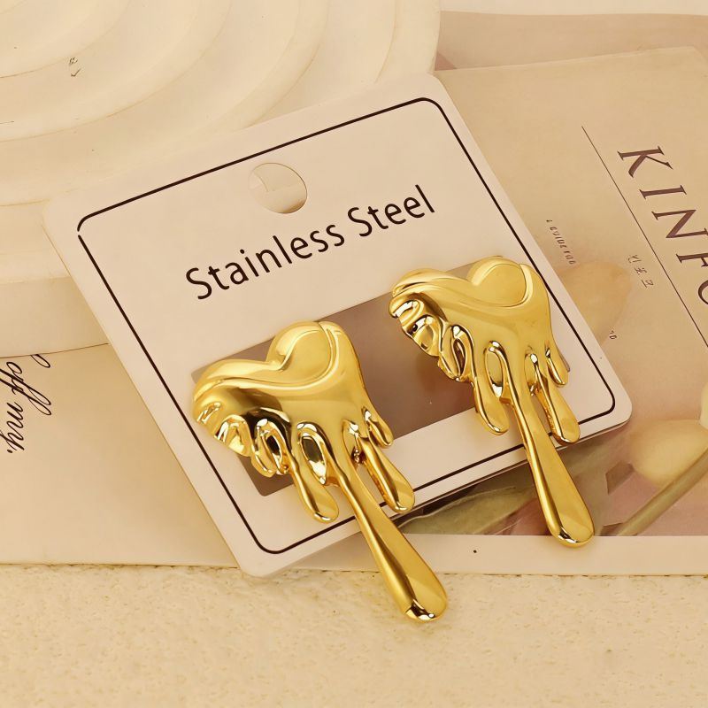 Gold Style 1 Stainless Steel Heart-shaped Earrings