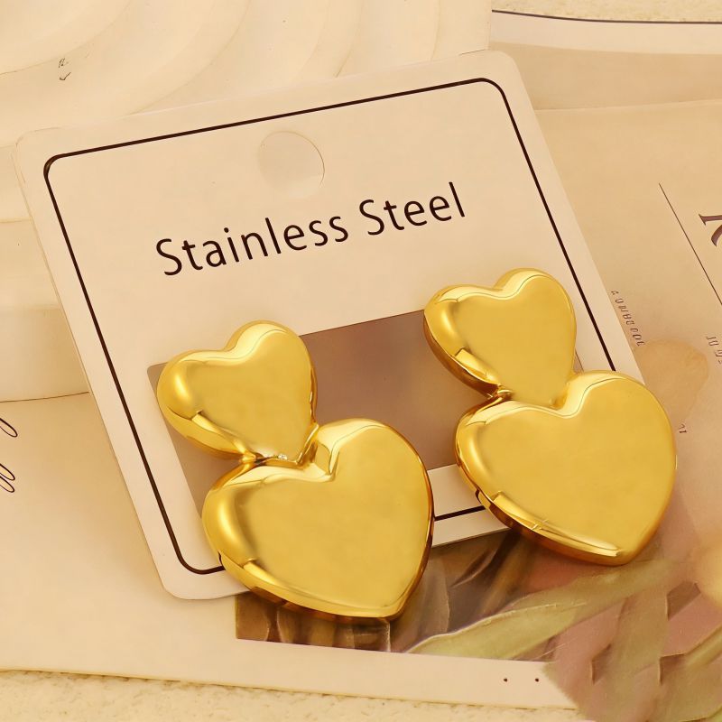 Gold Style 1 Stainless Steel Heart-shaped Earrings