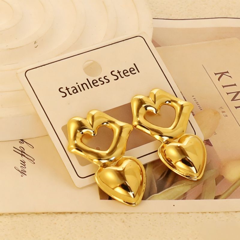 Gold Style 1 Stainless Steel Heart-shaped Earrings