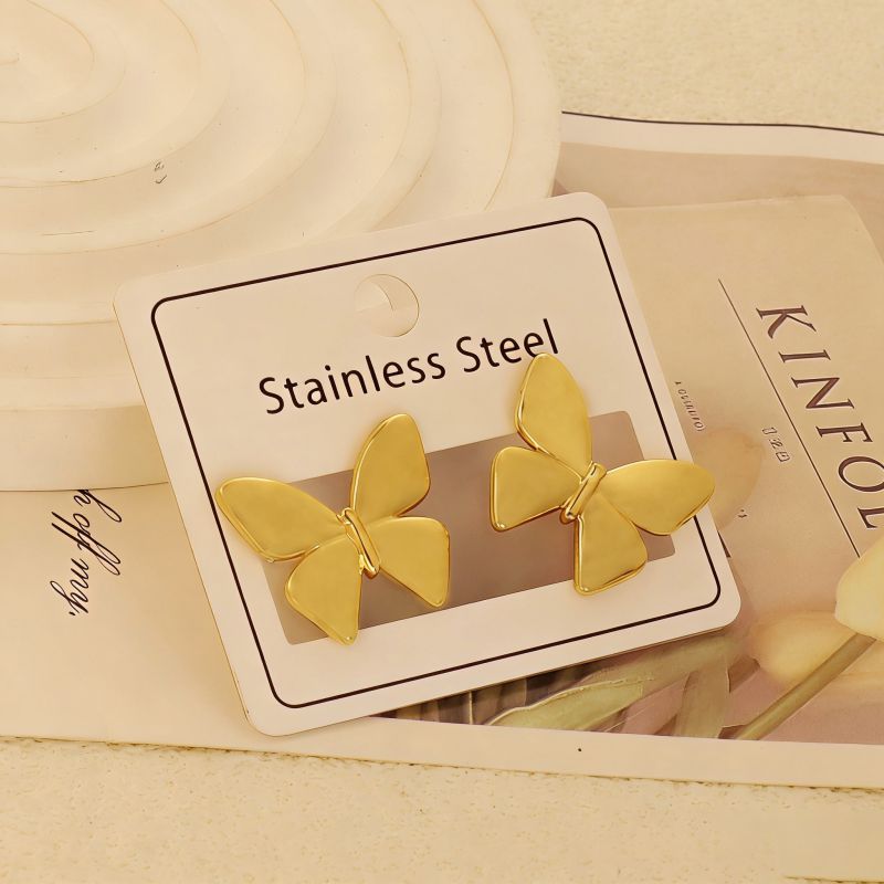 Gold Style 1 Stainless Steel Heart-shaped Earrings