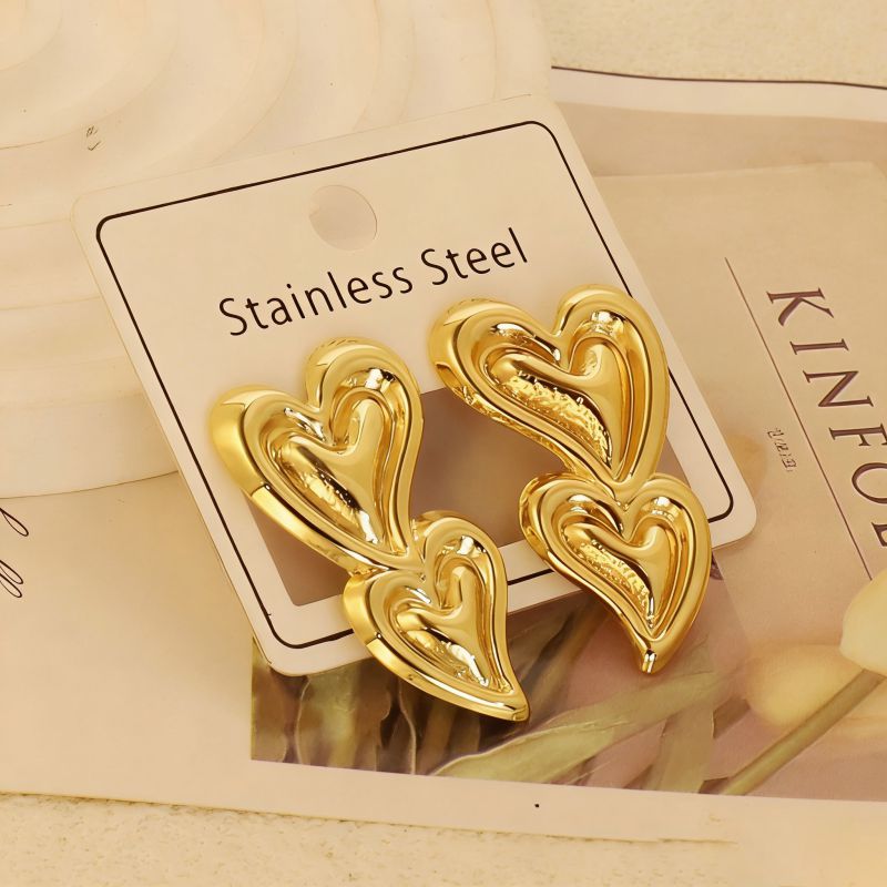 Gold Style 1 Stainless Steel Heart-shaped Earrings
