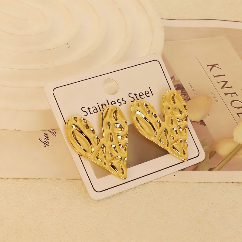 Gold Style 1 Stainless Steel Heart-shaped Earrings