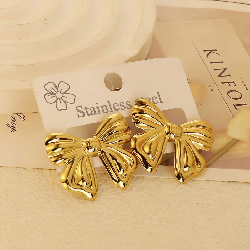 Gold Style 51 Stainless Steel Bow Earrings