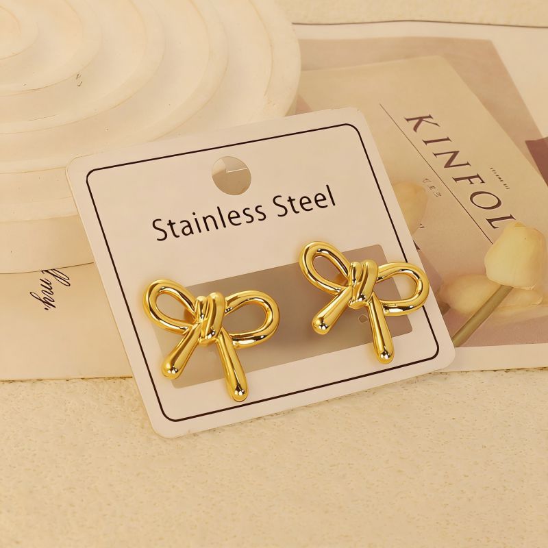 Gold Style 51 Stainless Steel Bow Earrings