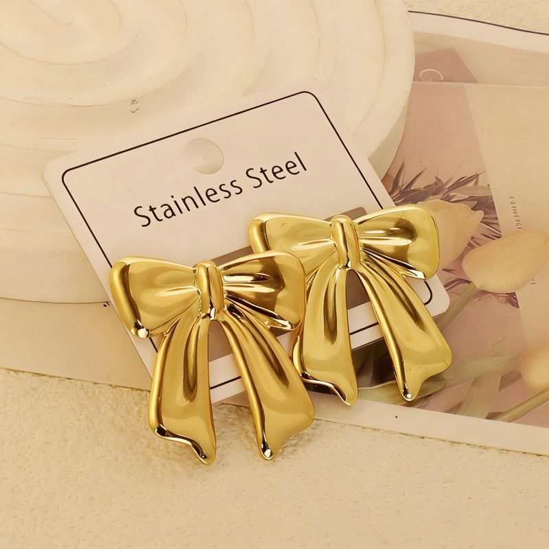 Gold Style 51 Stainless Steel Bow Earrings