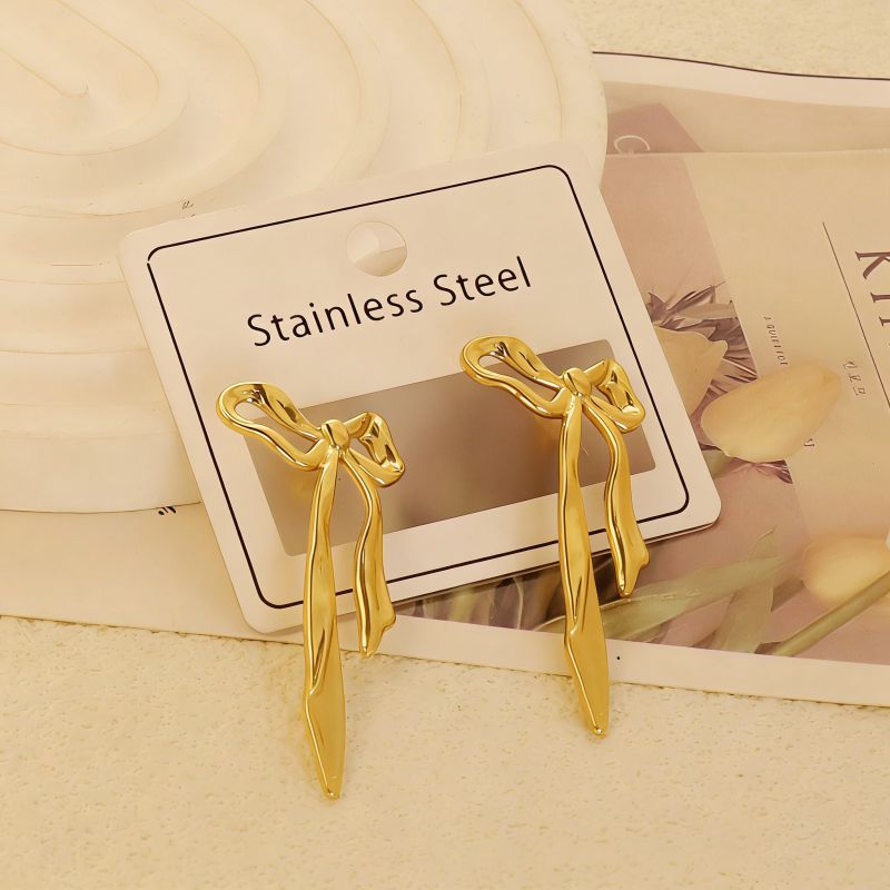 Gold Style 51 Stainless Steel Bow Earrings