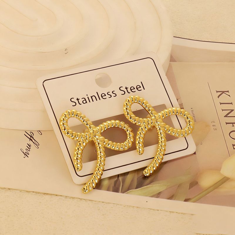 Gold Style 104 Stainless Steel Bow Earrings