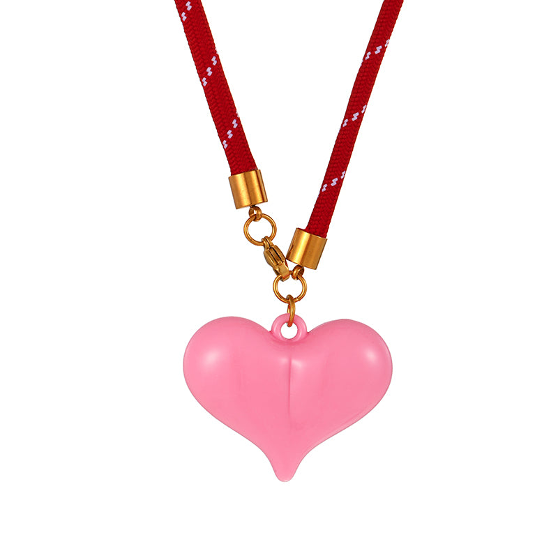 Pink Resin Heart Striped Elastic Cord Necklace