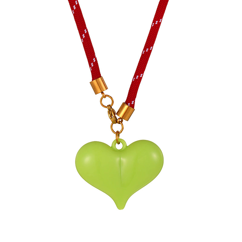 Pink Resin Heart Striped Elastic Cord Necklace