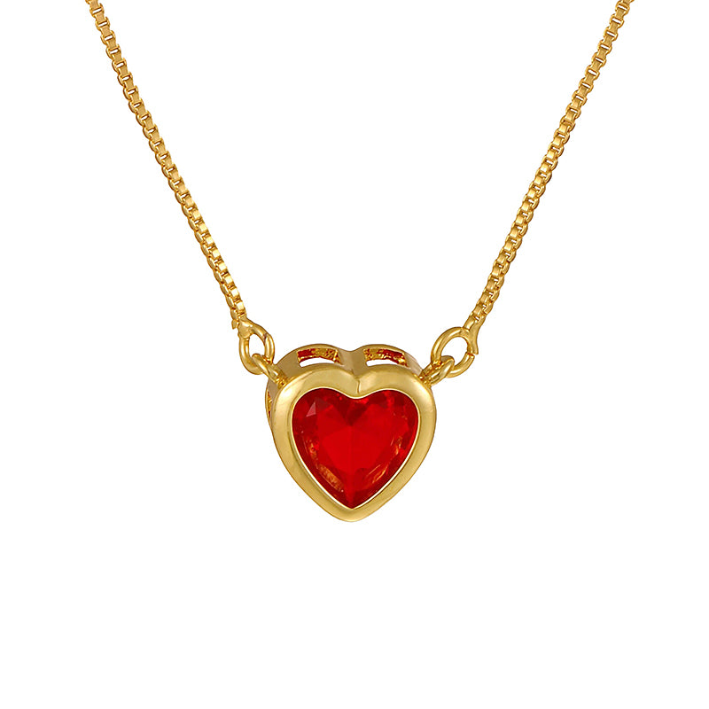 Red Copper Heart Necklace With Zircon