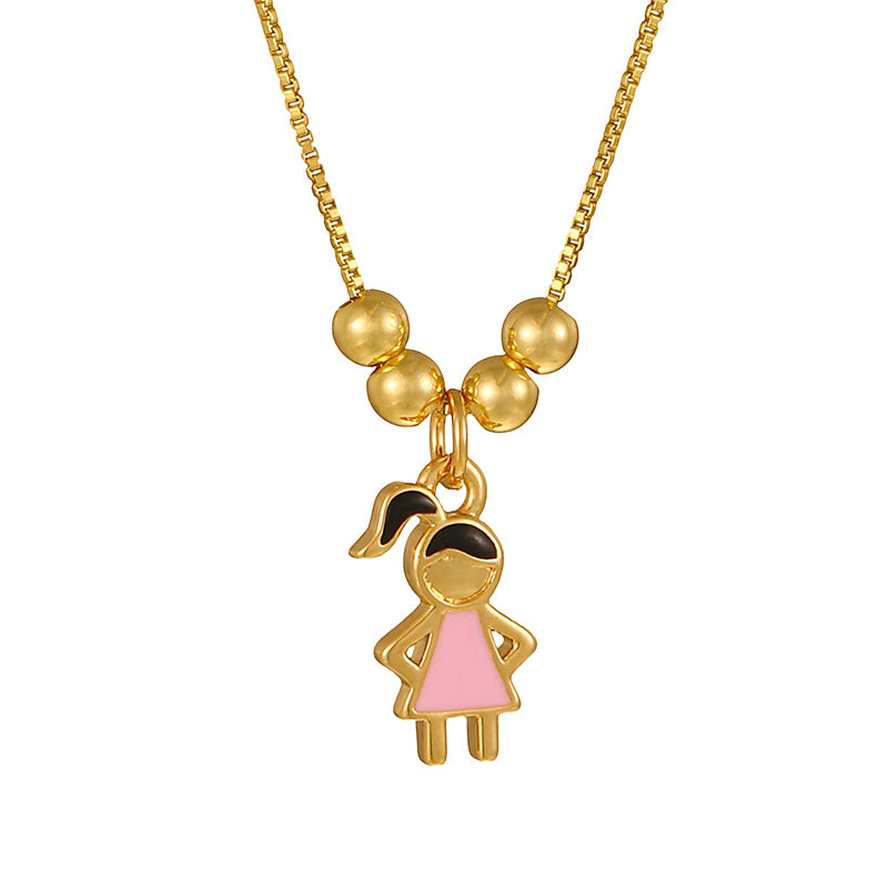 Gold 1 Oil-dripping Girl Beaded Copper Necklace