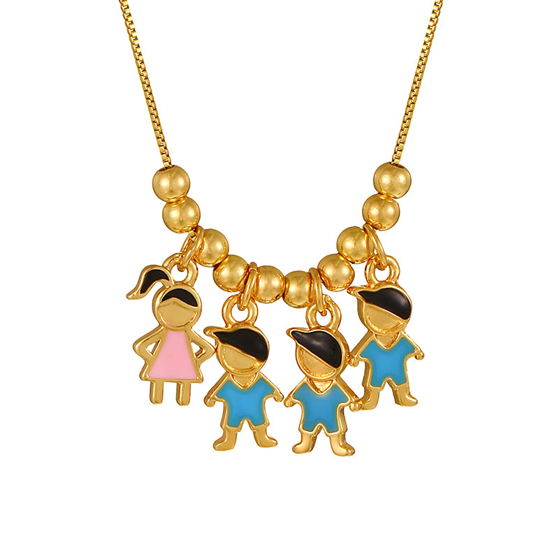 Gold 1 Oil-dripping Girl Beaded Copper Necklace