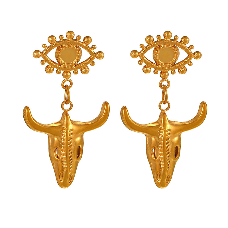 Gold 1 Titanium Steel Bull Head Earrings