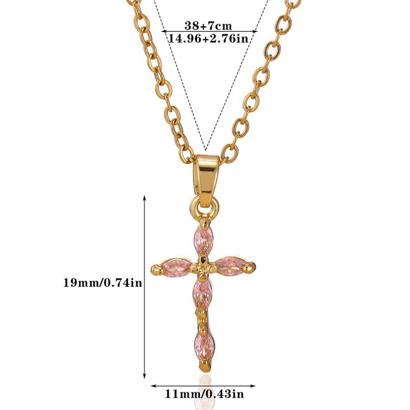 Pink 304 Stainless Steel Diamond-set Cross Necklace