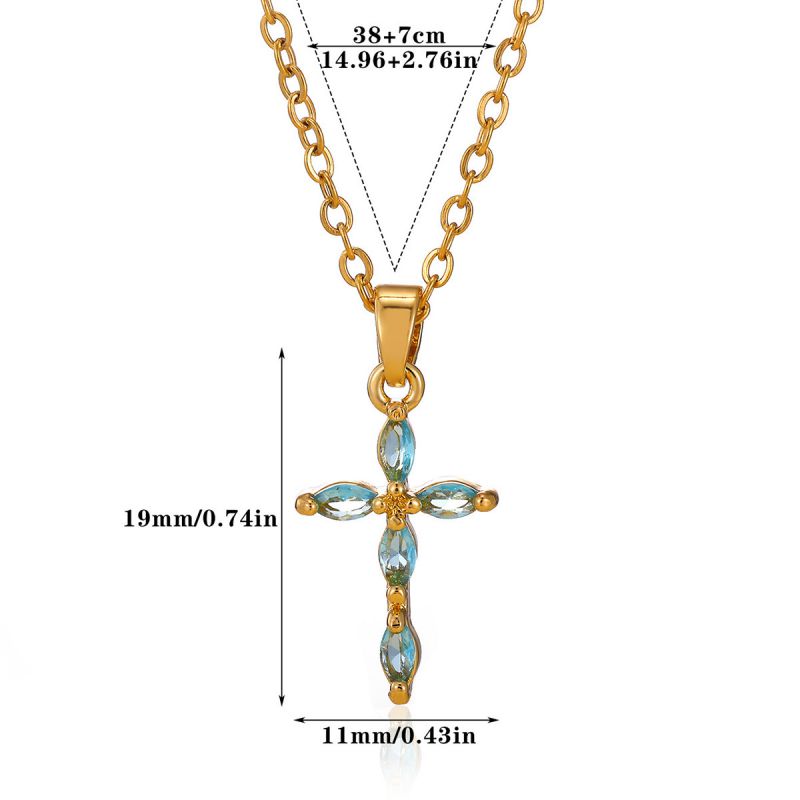 Pink 304 Stainless Steel Diamond-set Cross Necklace