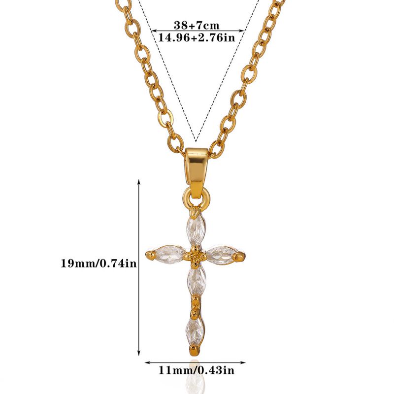 Pink 304 Stainless Steel Diamond-set Cross Necklace