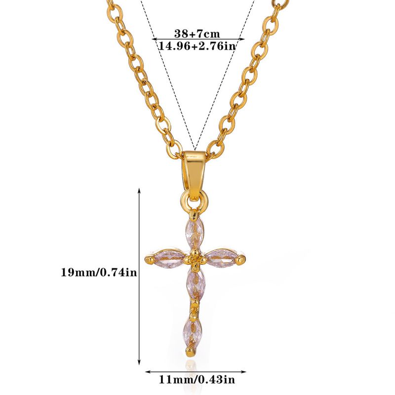 Pink 304 Stainless Steel Diamond-set Cross Necklace