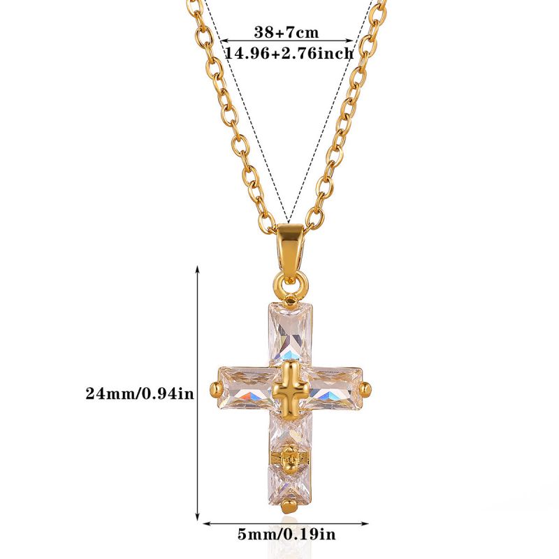 White 304 Stainless Steel Diamond-set Cross Necklace