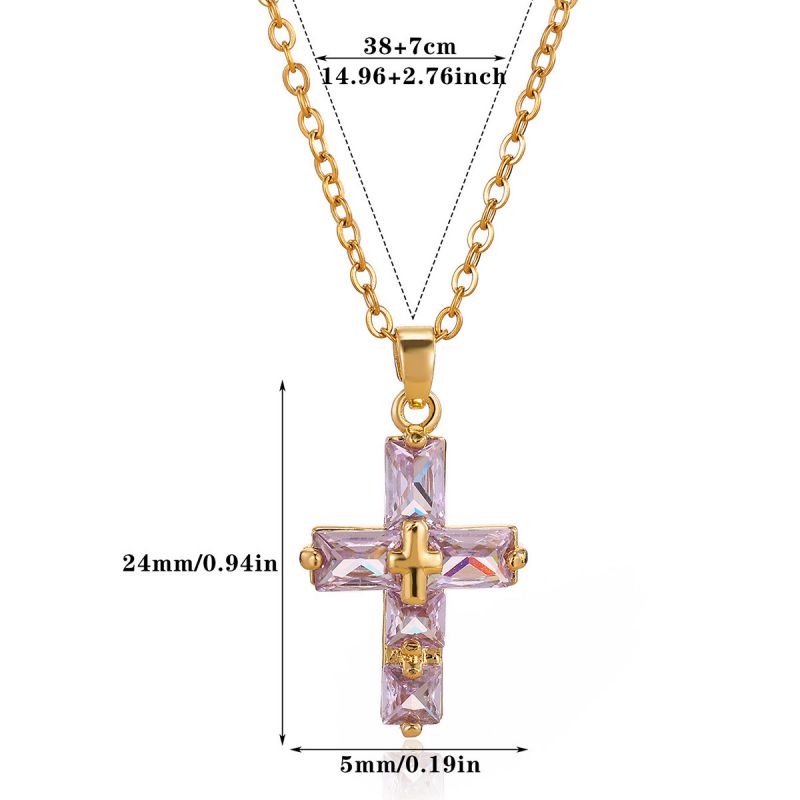 White 304 Stainless Steel Diamond-set Cross Necklace