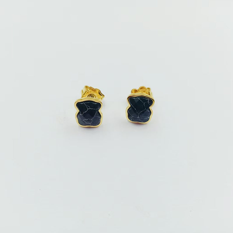 Black And Gold Titanium Steel Bear Earrings