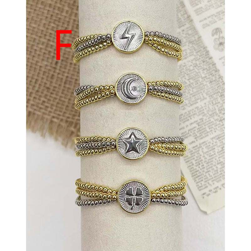 A Color-blocked Religious Series Multi-layered Beaded Copper Bracelet