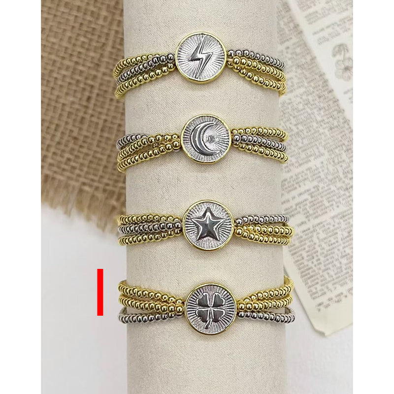 A Color-blocked Religious Series Multi-layered Beaded Copper Bracelet