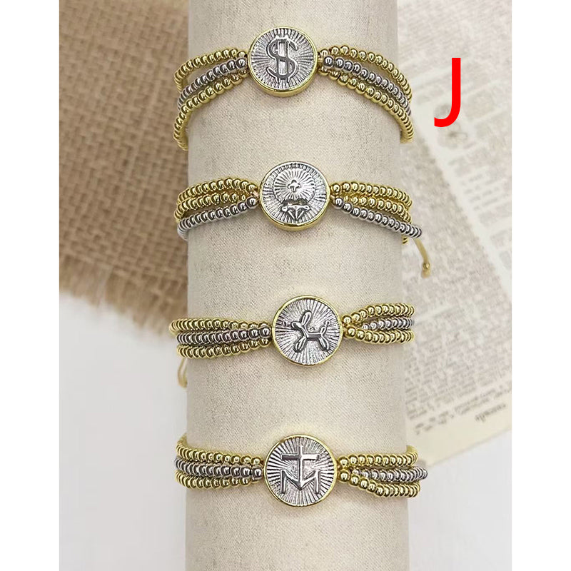 A Color-blocked Religious Series Multi-layered Beaded Copper Bracelet