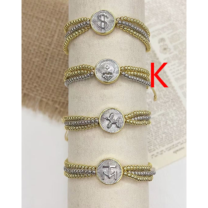 A Color-blocked Religious Series Multi-layered Beaded Copper Bracelet