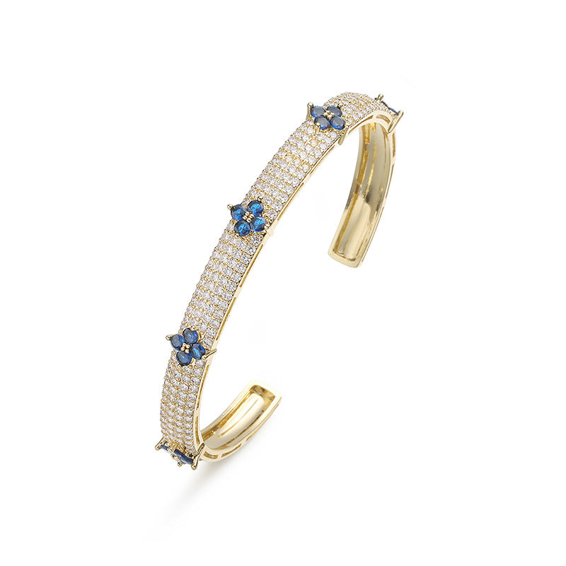 Gold And Green Diamond Four-leaf Clover Bracelet Gold-plated Copper And Diamond-encrusted Four-leaf Clover Bracelet