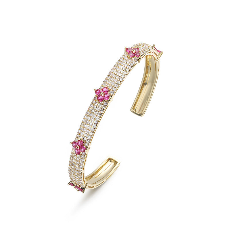 Gold And Green Diamond Four-leaf Clover Bracelet Gold-plated Copper And Diamond-encrusted Four-leaf Clover Bracelet