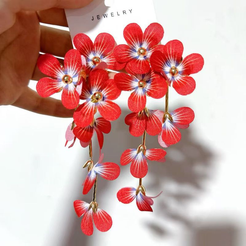 #1 Fabric Flower Red Fabric Flower Earrings