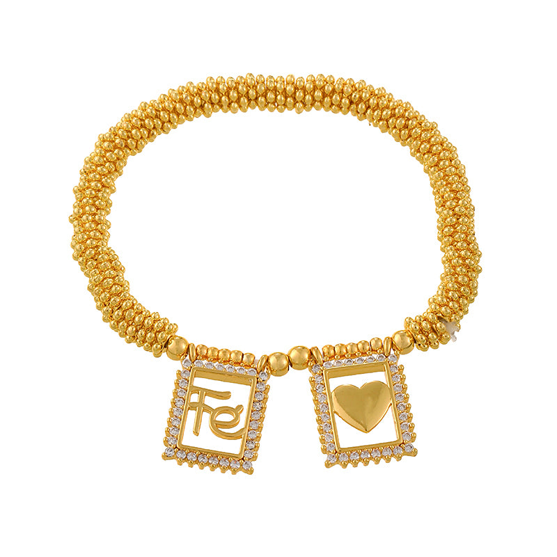 Gold 1 Copper-set Zircon Square Letter Fe Heart Beaded Bracelet