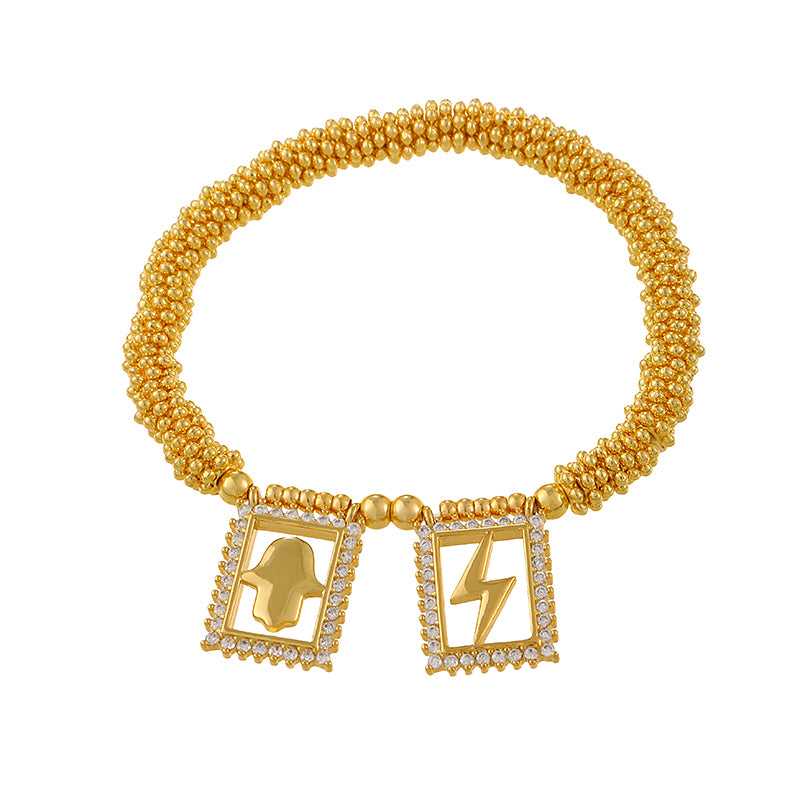 Gold 1 Copper-set Zircon Square Letter Fe Heart Beaded Bracelet