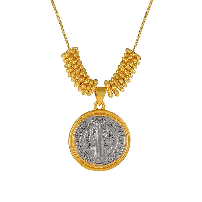 Gold And Silver 1 Double-sided Circular Color-blocked Portrait Bronze Necklace