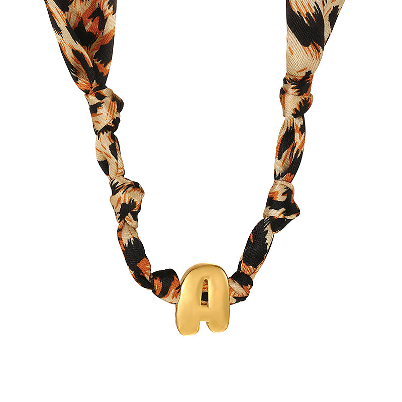 B Copper 26 Letter Fabric Leopard Print Knot Necklace