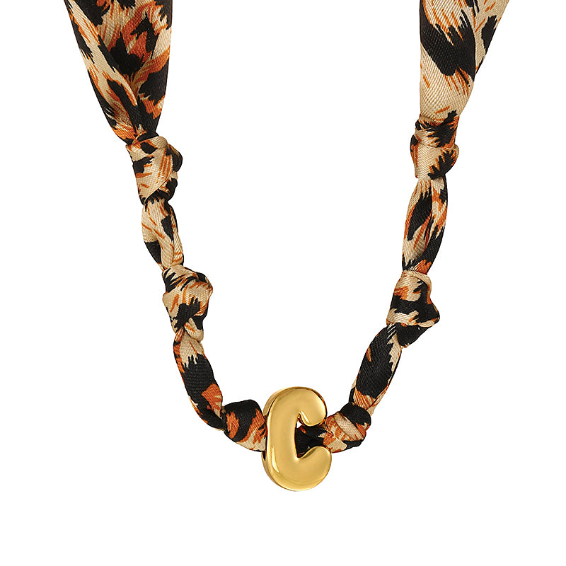 B Copper 26 Letter Fabric Leopard Print Knot Necklace