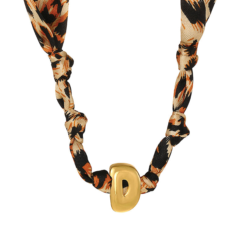 B Copper 26 Letter Fabric Leopard Print Knot Necklace